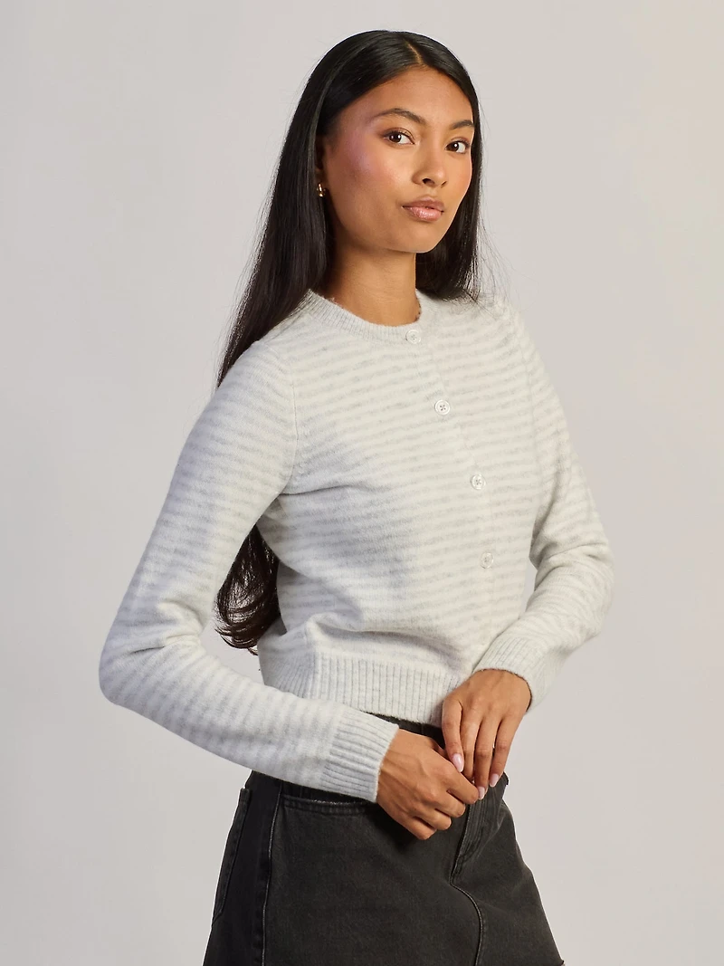 HARLOW COLLINS CARDIGAN HOODIE - GREY/WHITE