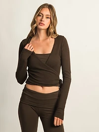 HARLOW GIA WRAP SWEATER - CHOCOLATE