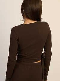 HARLOW GIA WRAP SWEATER - CHOCOLATE