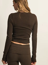HARLOW GIA WRAP SWEATER - CHOCOLATE