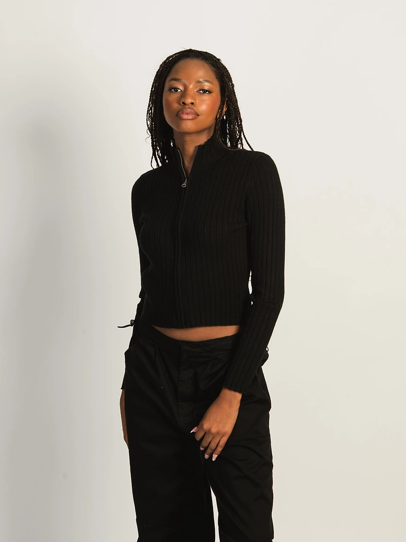 CHANDAIL ZIPPÉ HARLOW RIBBED MOCKNECK - NOIR
