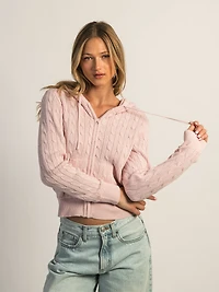 HARLOW MAUDE CABLE KNIT ZIP UP - BABY PINK