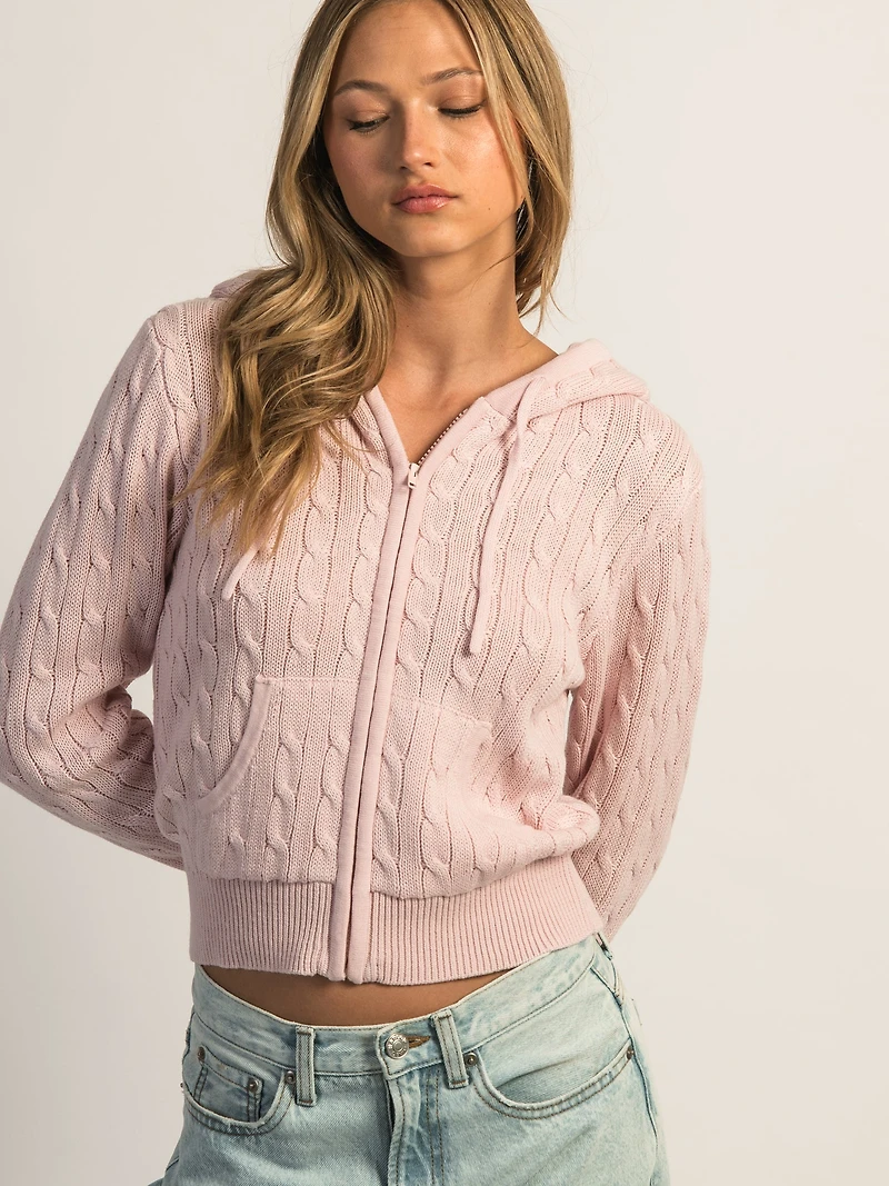 CHANDAIL ZIPPÉ EN TRICOT TORSADÉ HARLOW MAUDE - ROSE BB