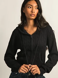 HARLOW MAUDE CABLE KNIT ZIP-UP - NAVY