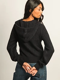 HARLOW MAUDE CABLE KNIT ZIP-UP - NAVY
