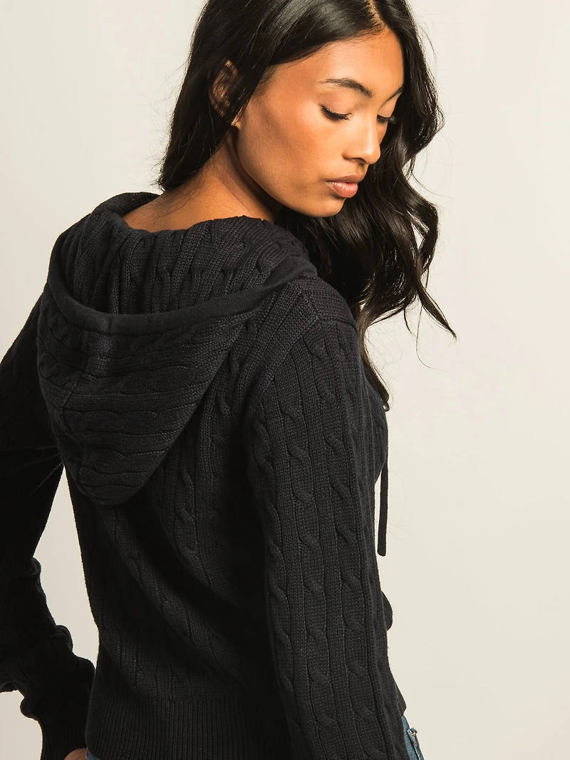 HARLOW MAUDE CABLE KNIT ZIP-UP - NAVY