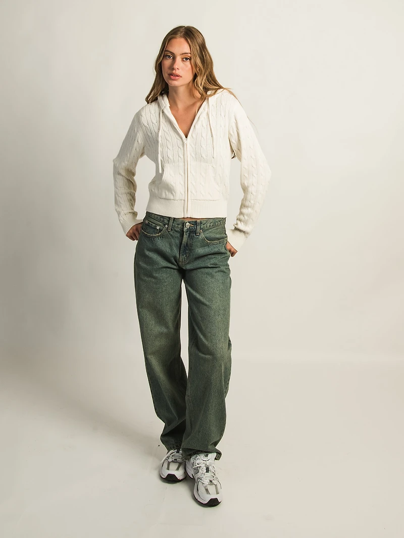 HARLOW MAUDE CABLE KNIT ZIP-UP - OFF WHITE