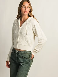 HARLOW MAUDE CABLE KNIT ZIP-UP - OFF WHITE