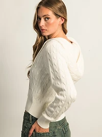 HARLOW MAUDE CABLE KNIT ZIP-UP - OFF WHITE