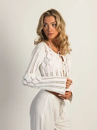 CHANDAIL HARLOW KRISTY CROCHET MANCHES LONGUES – BLANC