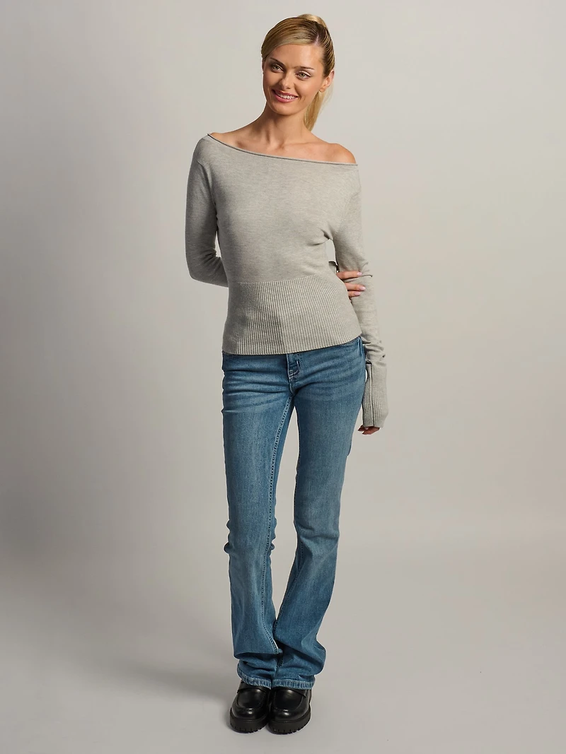 HARLOW BRYNN BOATNECK SWEATER - HEATHER GREY