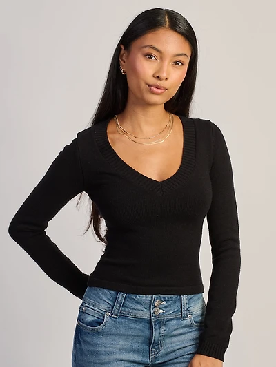HARLOW PAIGE V - NECK SWEATER BLACK