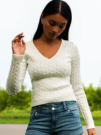 HARLOW PAIGE V - NECK SWEATER OFF WHITE