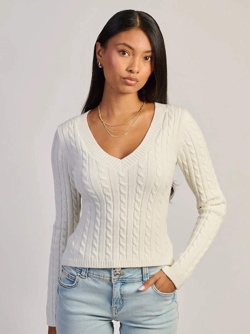 HARLOW PAIGE - PULL COL V BLANC CASSÉ