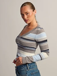 HARLOW PAIGE V-NECK SWEATER - STRIPE BLUE