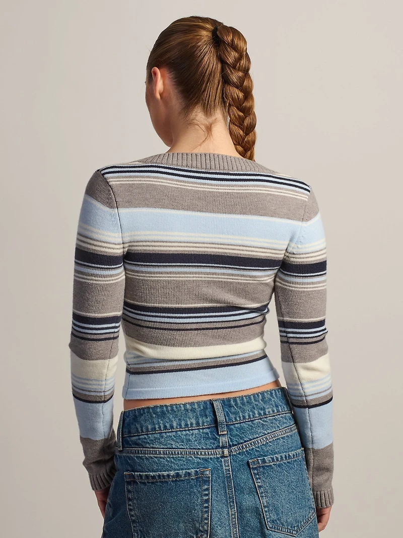 HARLOW PAIGE V-NECK SWEATER - STRIPE BLUE