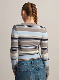 HARLOW PAIGE V-NECK SWEATER - STRIPE BLUE