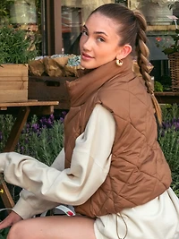 HARLOW ZOEY QUILTED VEST - COGNAC CLEARANCE