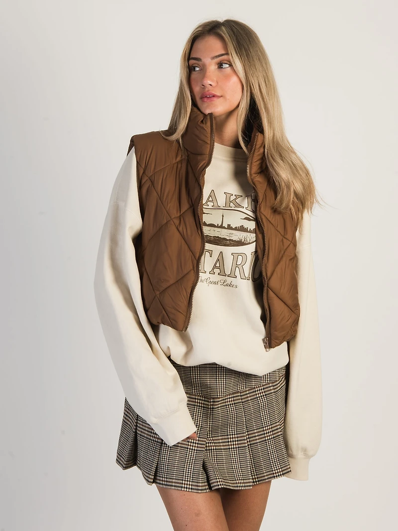 HARLOW ZOEY QUILTED VEST - COGNAC CLEARANCE