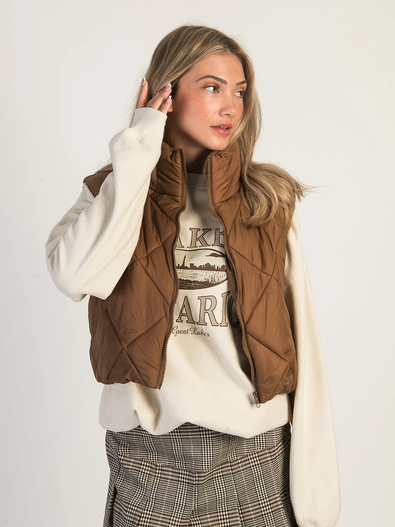 HARLOW ZOEY QUILTED VEST - COGNAC CLEARANCE