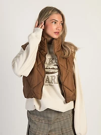HARLOW ZOEY QUILTED VEST - COGNAC CLEARANCE