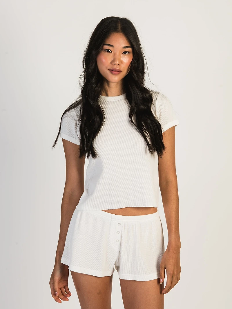HARLOW ALLIE WAFFLE T-SHIRT - CREAM CLEARANCE