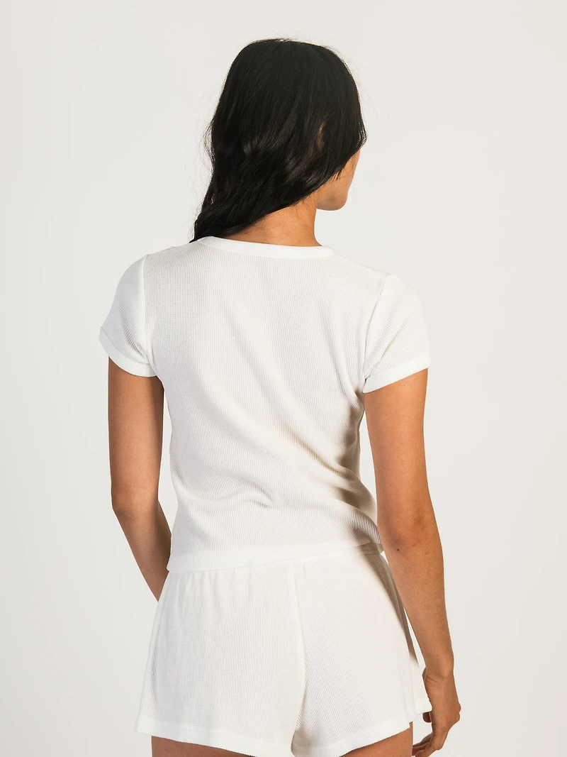 HARLOW ALLIE WAFFLE T-SHIRT - CREAM CLEARANCE