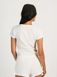 HARLOW ALLIE WAFFLE T-SHIRT - CREAM CLEARANCE