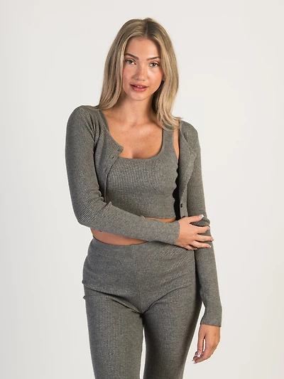 HARLOW HOLLY RIBBED CARDIGAN - CHARCOAL CLEARANCE