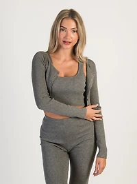 HARLOW HOLLY RIBBED CARDIGAN - CHARCOAL CLEARANCE