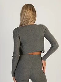 HARLOW HOLLY RIBBED CARDIGAN - CHARCOAL CLEARANCE