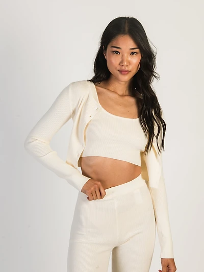 HARLOW HOLLY RIBBED CARDIGAN - CREAM CLEARANCE