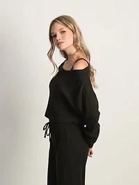 HARLOW GAUFRÉ À ÉPAULE DÉNUDÉE MANCHES LONGUES - NOIR