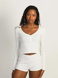 HARLOW PIA POINTELLE LONG SLEEVE HENLEY - OFF WHITE CLEARANCE