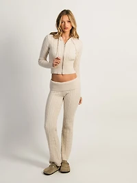 HARLOW BROOKE CABLE KNIT FLARE PANT - OATMEAL