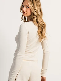 HARLOW WAFFLE CREWNECK LONG SLEECE MELANGE - OATMEAL