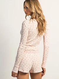 HARLOW WAFFLE TEDDY CREWNECK LONG SLEEVE - BABY PINK