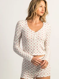 HARLOW HOLLY LONG SLEEVE DITSY HENLEY - WHITE