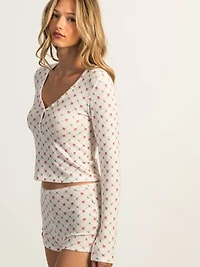 HARLOW HOLLY LONG SLEEVE DITSY HENLEY - WHITE