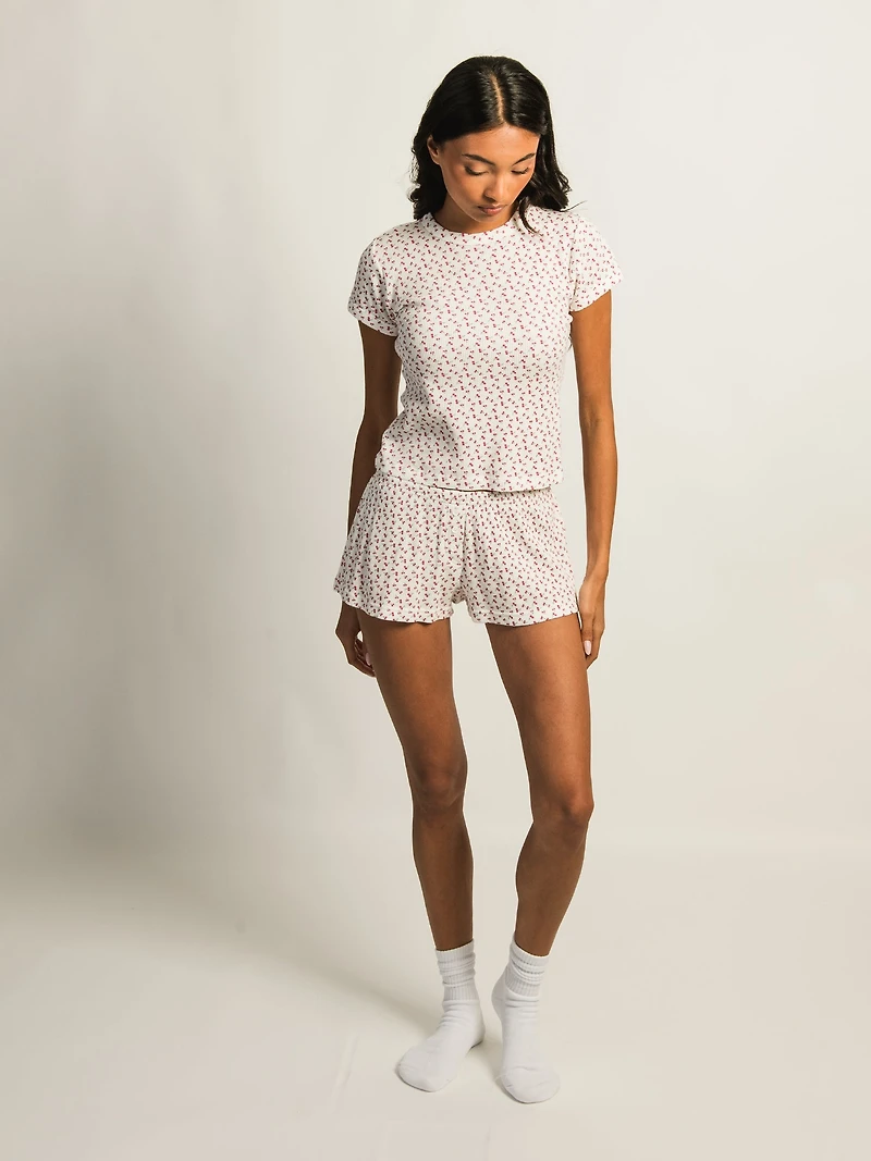 HARLOW ALLIE DITSY WAFFLE SHORT - OFF WHITE