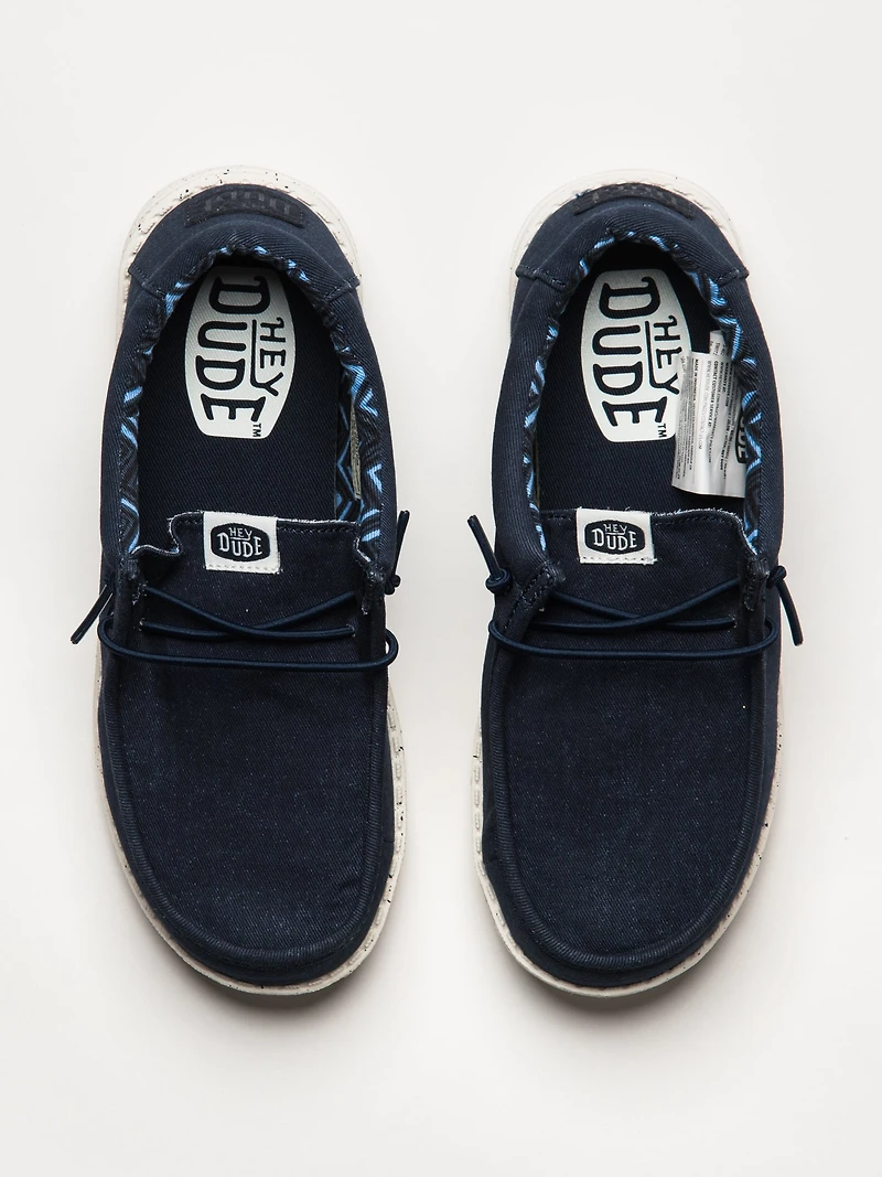 KIDS HEY DUDE WALLY YOUTH STRETCH CANVAS - NAVY