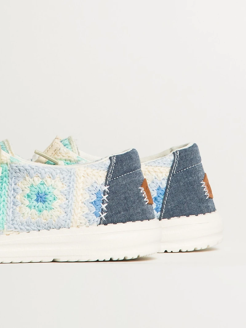 WOMENS HEYDUDE WENDY COTTAGE CROCHET SNEAKER - BLUE