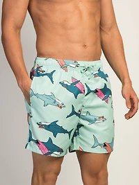 ISLAND HAZE SURFING SHARK 5IN VOLLEY SHORT - AQUA