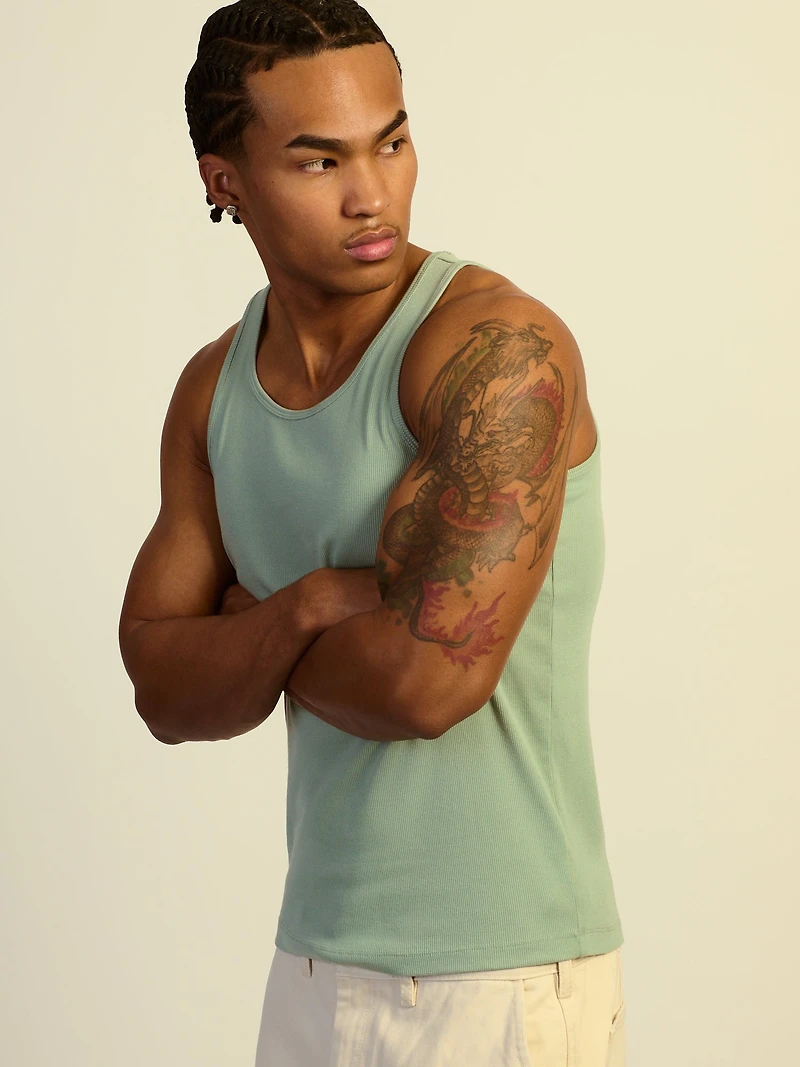 KOLBY RIBBED TANK - DUSTY GREEN