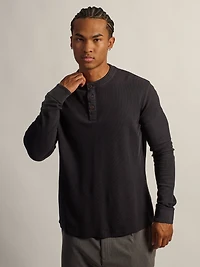 TEXTURED WAFFLE HENLEY - BLACK