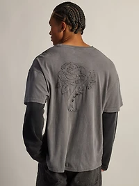 LONG SLEEVE WAFFLE FOOTBALL TEE - CHARCOAL