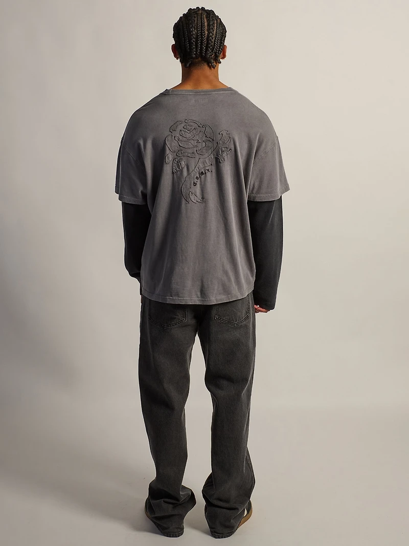LONG SLEEVE WAFFLE FOOTBALL TEE - CHARCOAL