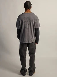 LONG SLEEVE WAFFLE FOOTBALL TEE - CHARCOAL
