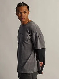 LONG SLEEVE WAFFLE FOOTBALL TEE - CHARCOAL