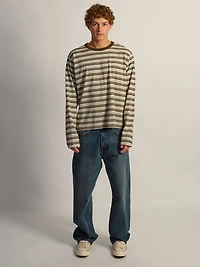 KOLBY ESSENTIAL BAGGY LONG SLEEVE TEE - BROWN STRIPE